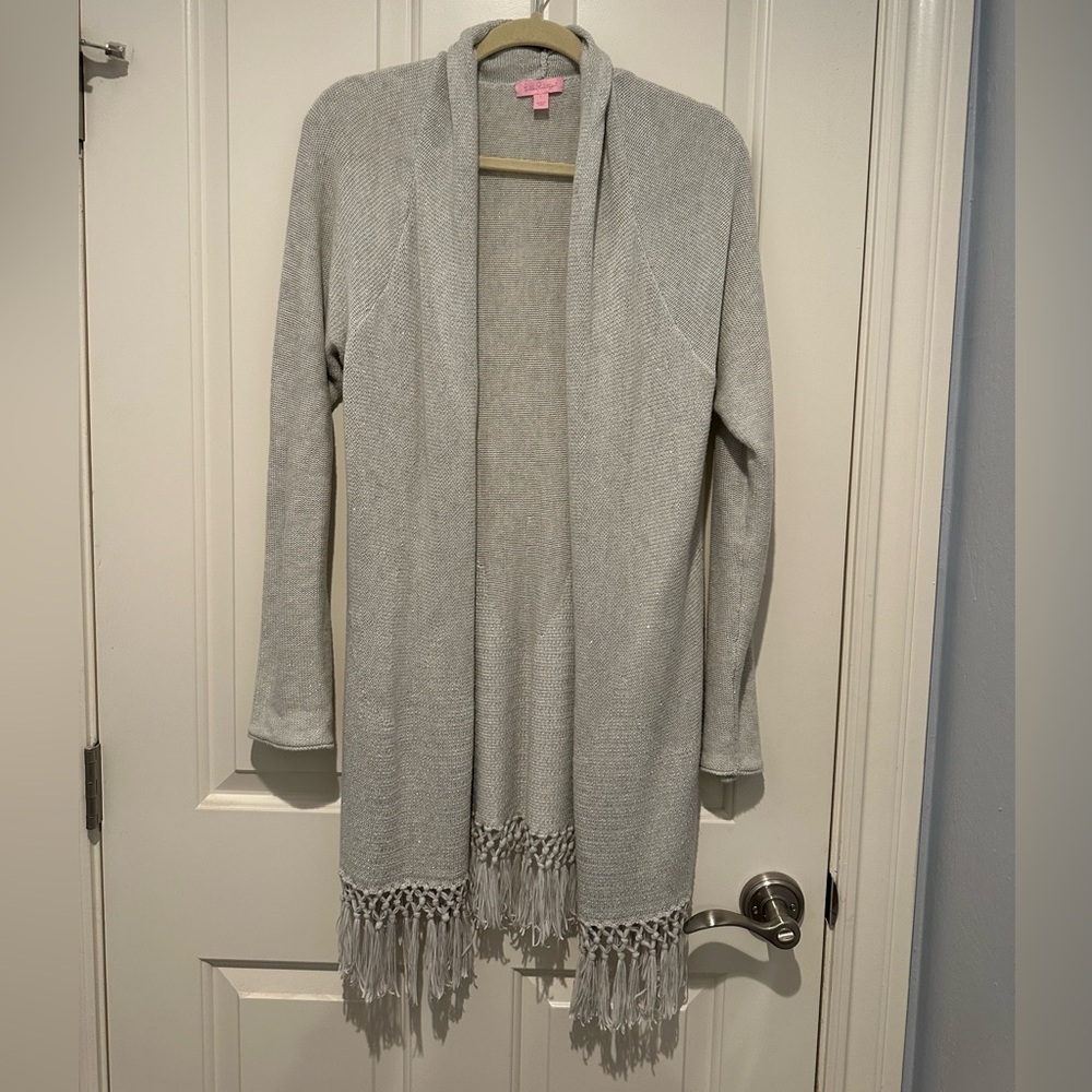 Lilly Pulitzer silver Tatum cardigan with gorgeous fringe size L